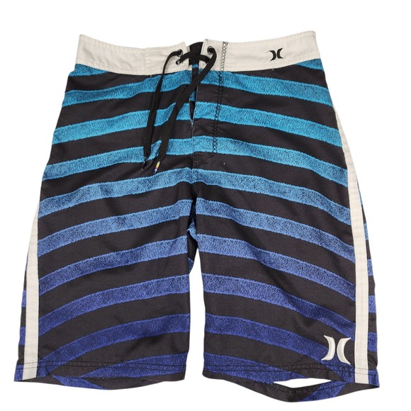 Hurley Board Shorts sz 28 Men Aqua Blue Stripe Swim Surfer Skater Beach Preppy - Picture 1 of 11